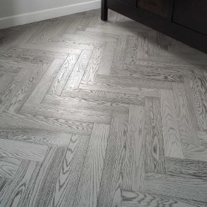 Grey Herringbone Oak Bedroom Floor